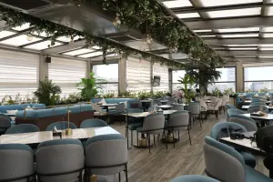 Bilkana Rooftop dining room under the glass roof