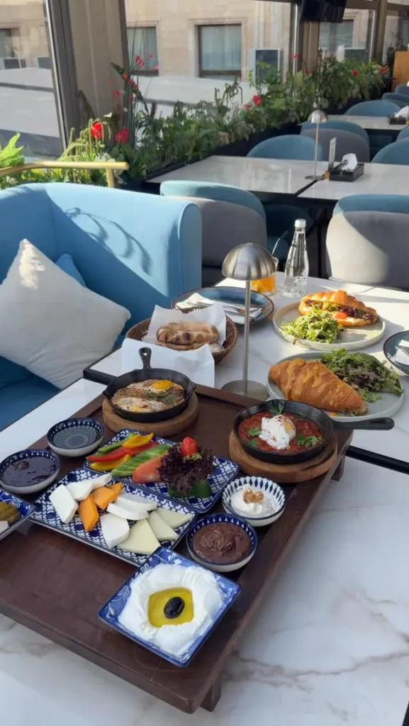 Breakfast with the Amman skyline view from Bilkana Rooftop