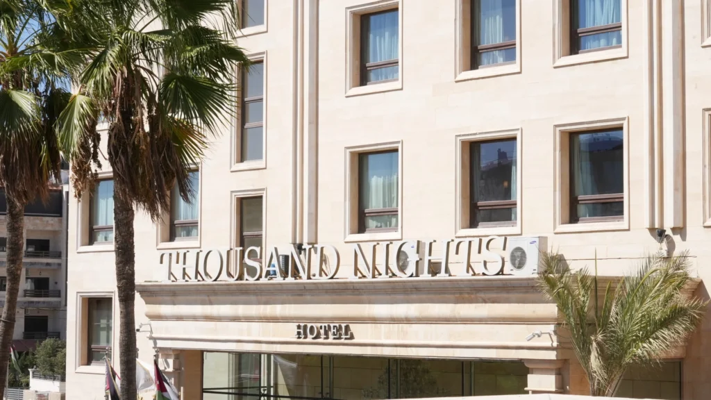 Main entrance columns of Thousand Nights Hotel
